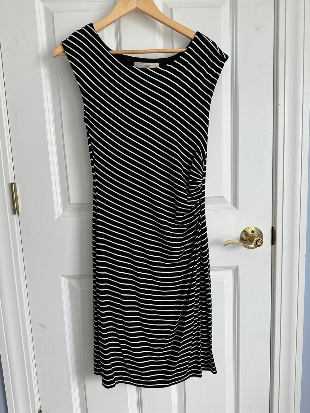 LOFT Black and White Striped Midi Dress